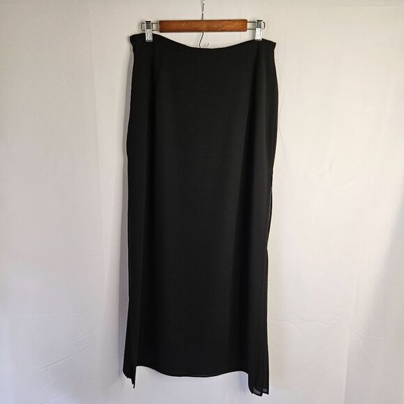 JS Collection 12 Petite Chiffon Black Maxi Formal Skirt 2 Layers High Side Slits - Picture 1 of 12